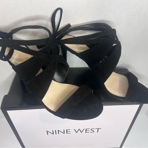 Nine West Sexy Black Suede Ankle tie Heels - Picture 4 of 14